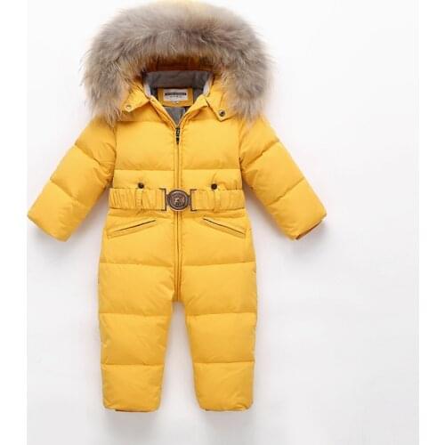 -30 Russia Winter Kids Boys Snowsuit Jumpsuit Baby warm Duck Down Jackets for Girls Overall Children parka real Fur Rompers Y6