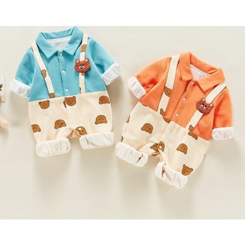 Baby boy autumn new romper net celebrity Korean baby two-piece suspender one-piece suit hundred days shirt climbing suit