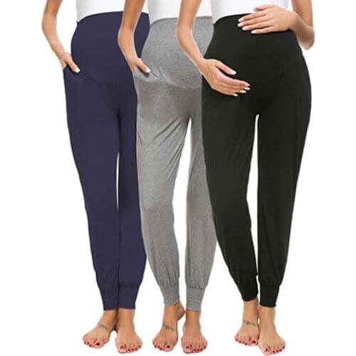 Pack of 3pcs Womens Maternity Pants Premium Ultra Soft High Waisted Classic Comfortable Premama Pregnancy Pants Plus Size