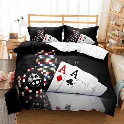 3D Poker Card Bedding Set Luxury Comforter Cover Set QueenSize 2/3PC Black Quilt Cover With 1/2 Pillow Cases Game Duvet Cover