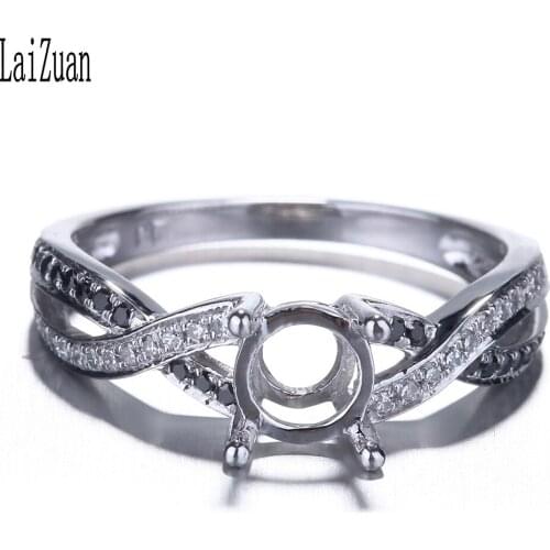 LaiZuan Solid 14k White Gold Genuine Natural Diamonds & Black Diamond Jewelry Engagement Semi Mount Ring Setting Fit Round 6.5MM