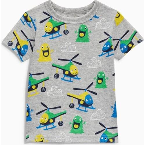 Little Maven New Summer Kids Clothing Short O-neck Grey Helicopters Printed Knitted Cute Cotton Quality Boys Casual Tshirt