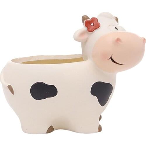 Cute Resin Flower Pots Cartoon Succulents Potted Flower Pot Cartoon Sheep Cows Gardening Office Desktop Green Plant Planters