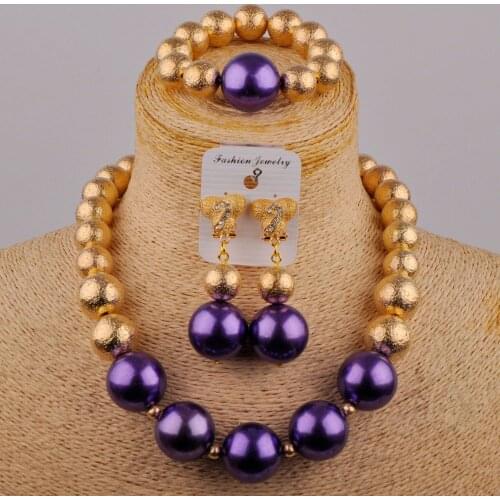 Fashion Nigeria Wedding Jewelry Purple Glass Pearl Necklace African Wedding Banquet Bride Wedding Dress Decoration Set SH-86