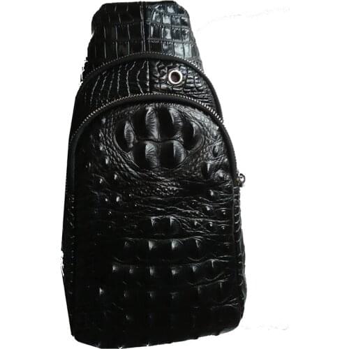 Mens chest bag genuine leather small Messenger bag male shoulder bag USB hole fashion crocodile pattern cow leather chest pack