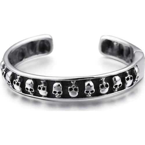 Titanium steel skull mens retro opening bracelet mens jewelry