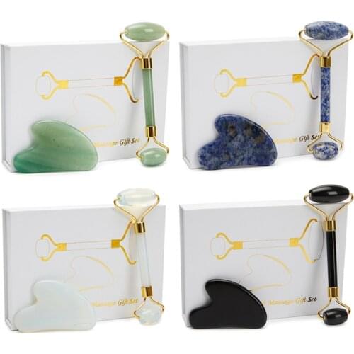 Natural Jade Roller Gua Sha Set Facial Body Slimming Massager for Face Jade Stone Anti-Wrinkle Face Lifting Skin Care Tool Set