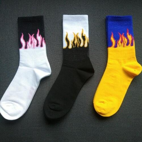 Harajuku Mens Socks Cotton Flame Print Hip Hop Skateboard Sock Skarpetki Men Woman Funny Sox