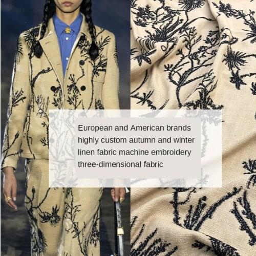 145*50CM brand autumn and winter jacket black floral woolen linen fabric sequin embroidery show advanced custom handmade fabric
