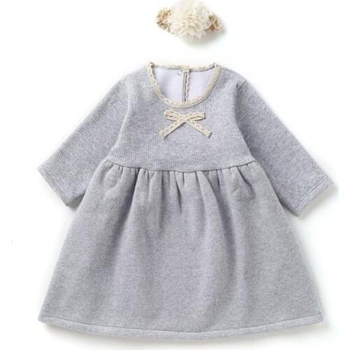 6M-3T Autumn And Winter New Girls Solid Dress Plus Velvet Thick Sweet A-line Skirt Headband Two-piece Cotton Girl dress