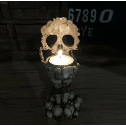 Candle Holder Halloween Skull Shaped Candlestick Indoor Ornament Resin Figurine for Home Shops Party Holiday DIY Decorations