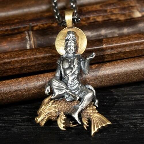 New Retro Buddha Pendant Silver Necklace Zodiac Avalokitesvara Big Day Tathagata Male And Ladies Pendant Jewelry Accessories