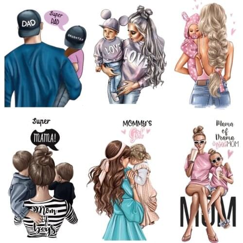 Russian Mom&Father Patches For Clothing DIY T-shirt Patches Iron On Heat Transfers Daughter&Son Thermal Sticker On Clothes