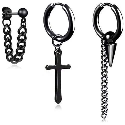 Kpop Earrings for Men Women With Charm Ball Cone Dangles Black Stainless Steel Hip Hop Punk Earrings for Teens