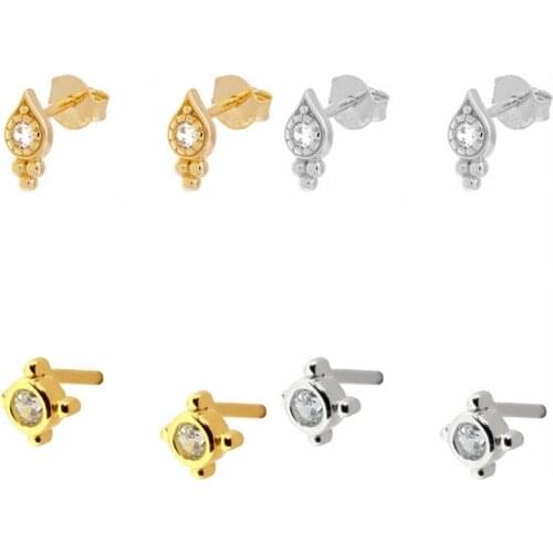 925 Silver Ear Needle Simple Tiny Stud Earrings for Women Exquisite Gold Color CZ Earrings Korean Fashion Females Jewelry