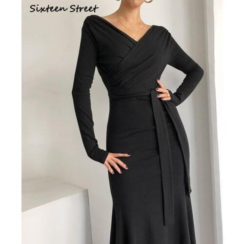 Chic Elegant V-neck Cross Dresses Woman Irregular Lace-up High Waist Party Maxi Dress Vestido Runway Design Autumn Long Clothing