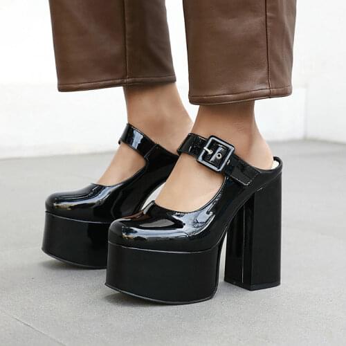 Spring Summer T-strap Footwear Women Heels Platform Shoes Thick High Heel Pumps Black Ladies Daily Shoes on Sale Goth Girl