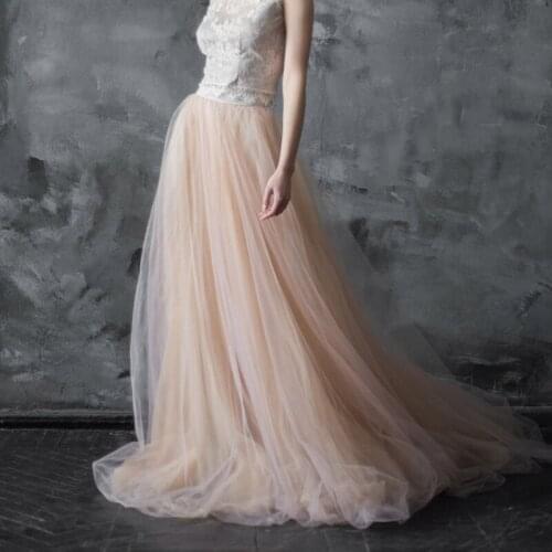 Nude Blush Tulle Wedding Skirt Bridal Maxi Tulle Skirt Zipper Waist Floor Length Prom Gown Bridesmaid Skirt Saia Sweep Train