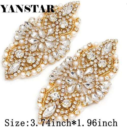 YANSTAR (30pcs)Wholesale 14*5CM Bridal Sash Gold Crystal Rhinestones Appliques Accessory For Bridal Gown Belt YS983