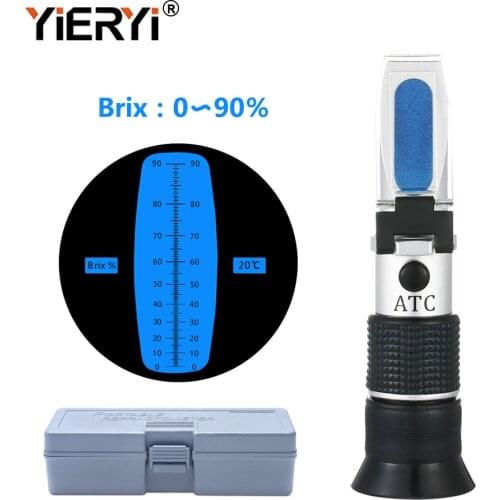 Yieryi Portable 0-90% Brix Refractometer Sugar Concentration Meter ATC for Fruit Juice Food Drink Honey with Plastic&Leather Box