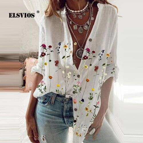 Fashion Summer Women Casual Short Sleeves Floral Printed V Neck Blouses Elegant Slim Button Office Lady Shirt Loose Party Shirts