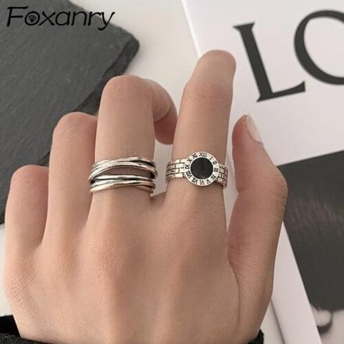 Evimi INS Fashion 925 Sterling Silver Roman Numerals Rings for Women Vintage Punk Multilayer Geometric Party Jewelry Gifts