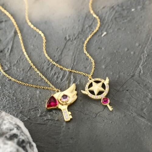 Japanese Anime Card Captor Cardcaptor Sakura 925 Sterling Silver Necklace Pendant Earrings Jewelry Set Women Girls Birthday Gift