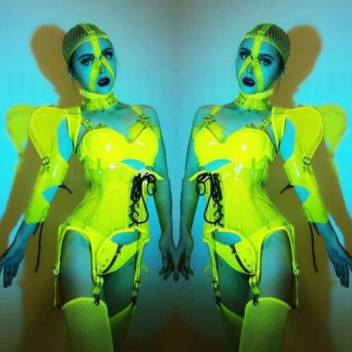 Festival Party Costumes For Women Nightclub Rave DJDS Stage Performance Neon Green Bodysuit Modern Jazz Pole Dance Clothing