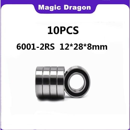 10PCS ABEC-5 6001-2RS 6001 2RS 6001RS 6001 RS 180101 RS 12x28x8 mm Rubber seal High quality Deep Groove Ball Bearing 6001-2RSH