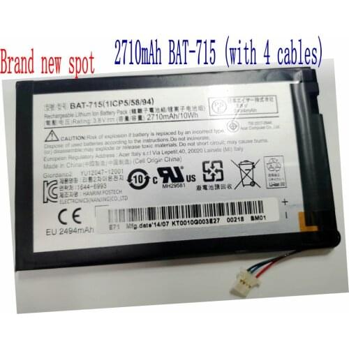 New High Quality 2640mAh BAT-715 (with 4 cables) Battery For Acer Iconia Tab B1 B1-A71 B1-710 1ICP5/60/80 Tablet PC
