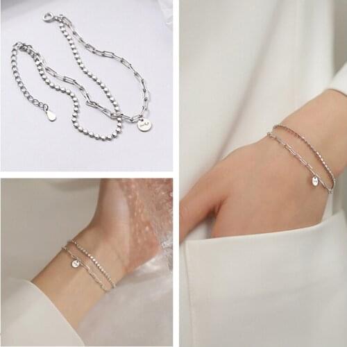 2021 Trendy Silver Plated Bracelets For Women Jewelry On Wrist Fashion Geometric Chain Double Layer Bracelet Female Bijou