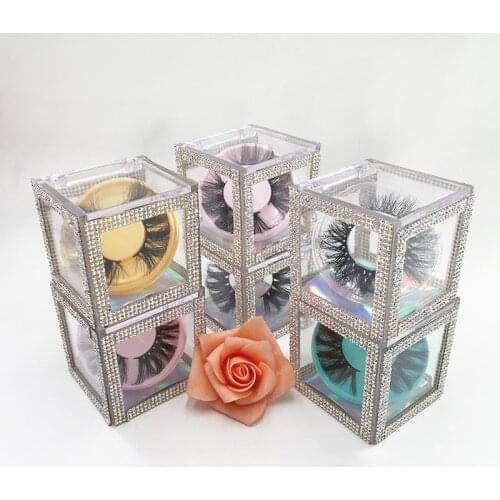 25mm 3D False Eyelashes Packaging Crystal Clear Cube Lash Box Empty Glitter Rhinestone Lashes Case