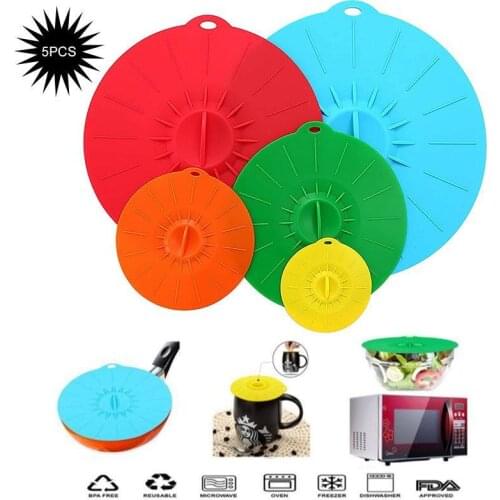 5PCS/Set Universal Fresh-keeping Anti-overflow Cover Set Reusable Cooking Food Fresh Silicone Lids Kitchen Cookware Accessories