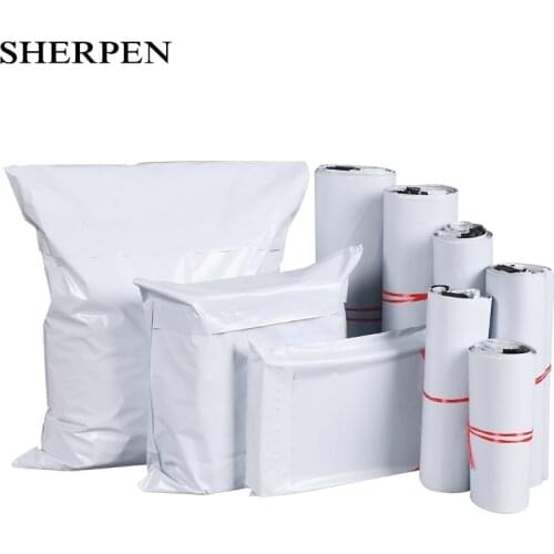 SHERPEN 50pcs Opaque Courier PE Plastic Express Envelope Storage Bags White Color Mailing Bags Self Adhesive Seal Courier Bag