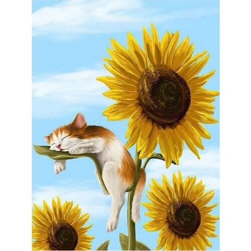 5D DIY Diamond Painting Funny Mouse Slep on Sunflower Diamond Cross Stitch Diamond Art Mosaic Home Decoration Gift FH1192