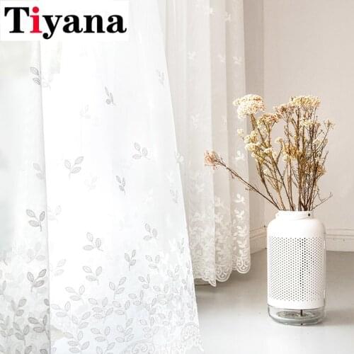 White Flower Embroidery Tulle Curtains For Living Room Elegant Screens for Kitchen Balcony White Solid Yarn M242Y
