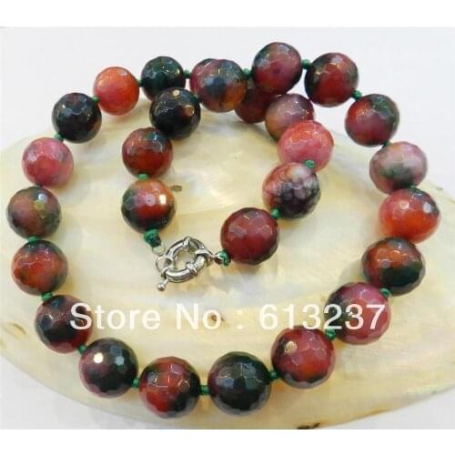 Hot free Shipping new Fashion Style diy 10mm Faceted Multicolor jades chalcedony stone Round Beads Necklace 18" MY5170