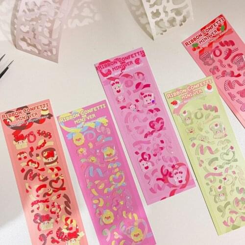 Ins Cartoon Bear Blingbling Shiny Cute Stickers Colorful Ribbon Laser Diy Decorative Sticker Kawaii Stationery Creative Collage