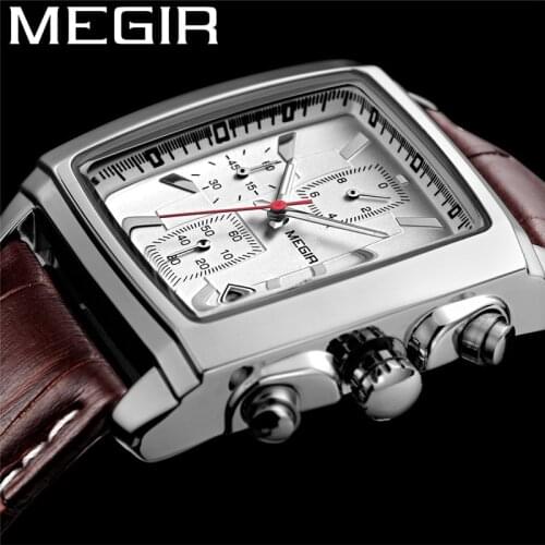 MEGIR Watch Men Waterproof Chronograph Military Male Clock Top Brand Luxury Genuine Leather Business Man Sport Wristwatch 2028