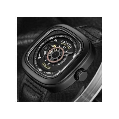CAROTIF 2020 Military Sport Automatic Watch Men Square Leather Strap Mens Mechanical Watches Top Brand Luxury horloges mannen