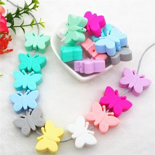 Chengkai 50pcs BPA Free Silicone Butterfly Teether Beads DIY Baby Shower Teething Montessori Sensory Toy Animal Bead Accessories