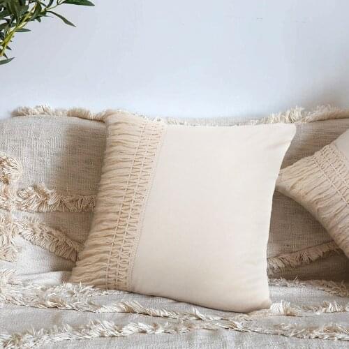 Tassels Decorative Cushion Cover Khaki Sofa Pillow Case Cotton And Linen Handmade Home Decor For Living Room Bed 45x45cm/30x50cm