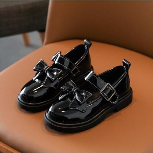 Kids Girls Shoes Bowknot Rhinestone Leather Shoes School Girls Dress Sneakers Spring Autumn Wedding Party Dress Shoe For Girls