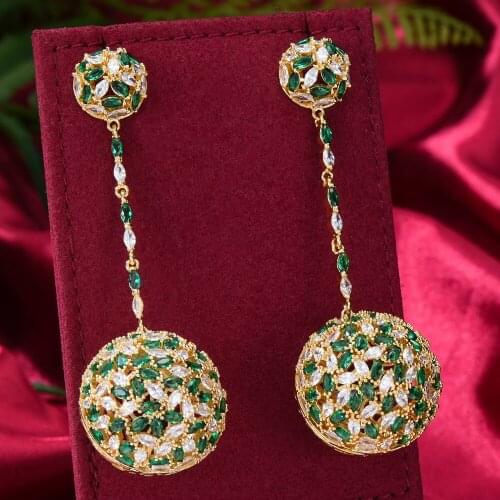 Dubai Italian Long Round Ball Dangle Earrings for Noble Luxury Women Bridal Wedding Party Show Jewelry Gift New Hot indian