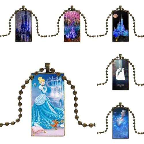 For Women Gifts Boy Bronze Color Glass Cabochon With Rectangle Shaped Pendant Choker Necklace Cinderella Castle Magic Kingdom
