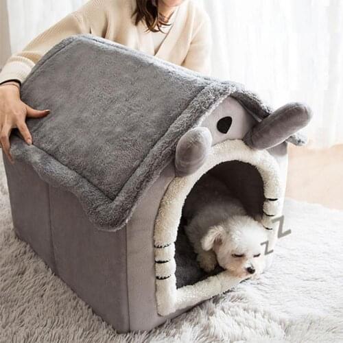 Warm Cat Cave Bed Dog House Autumn Winter Soft Plush Small Dogs Cats Home Nest Cute Pattern Kitten Puppy Kennel Shelter