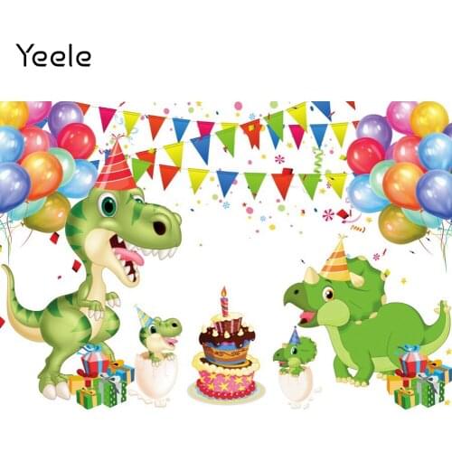 Yeele Baby Birthday Cartoon Dinosaur Cake Ribbon Balloon Photo Photography Background Photographic Backdrop For Photo Studio