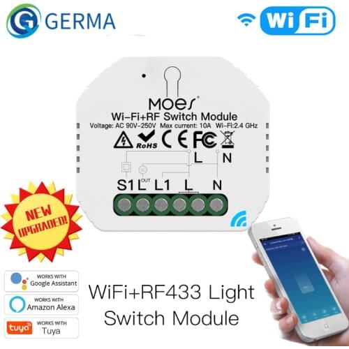 GERMA Mini DIY WiFi RF433 Smart Relay Switch Module Smart Life/Tuya App Control, Work with Alexa Google Home 1 Gang 1/2 Way