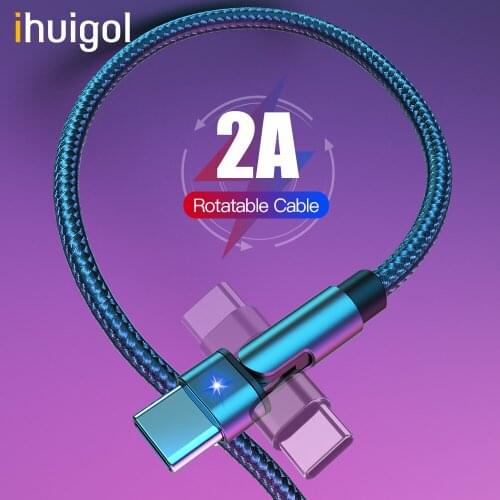 Ihuigol USB Type C Cable Fast Charging For Samsung Galaxy S20 S10 Huawei Xiaomi USB C Cable LED 180 Degree Rotation Charger Cord