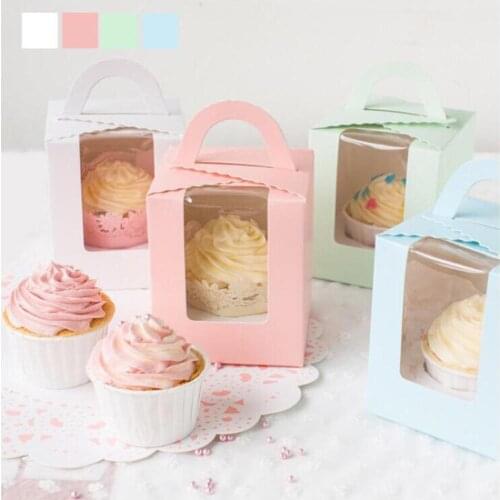 10Pcs Clear Window Single Cupcake Dessert Storage Boxes Muffins Pastries Containers with Handle